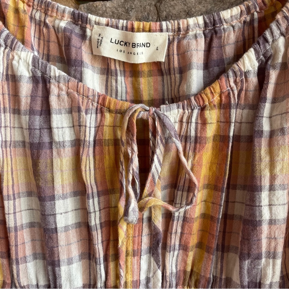 Lucky Brand multicolor plaid boho peasant blouse top Women Large - Like new - Picture 5 of 10